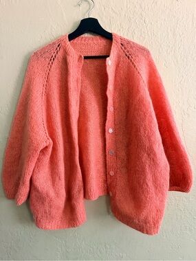 Cozy Coral Knit Button-Front Women's Cardigan